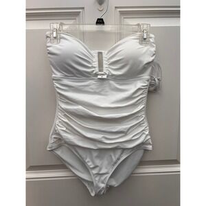 Anne Cole White One-Piece Bandeau Swimsuit with Ruched Front
